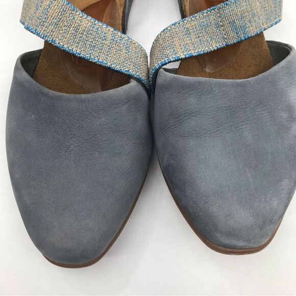 El Naturalista Blue Suede Leather Mary Jane Slip On Pointed Toe Ballet Flat Shoe - Picture 6 of 16